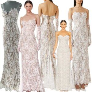 🆕 BRONX & BANCO 🧿 NWOT Kiera White Lace Bridal Gown with Gloves - Sz XS US 2